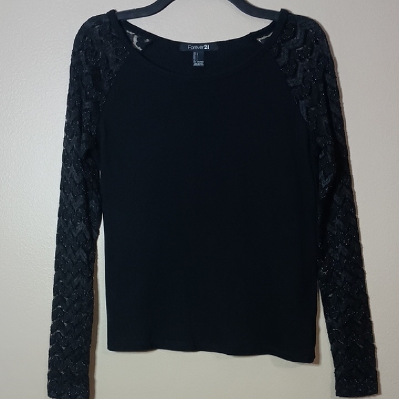 Forever 21 Black Sweater With Lace Long Sleeves - Picture 1 of 6